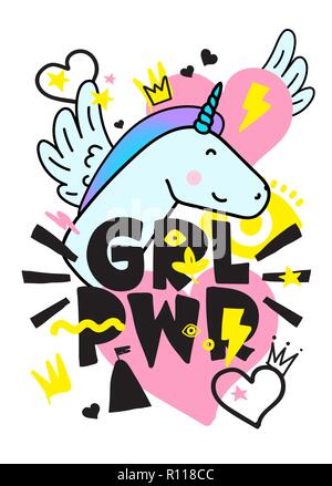 GRL PWR kurz zitieren. Girl Power niedliche hand Zeichnung Abbildung Stock Vektor