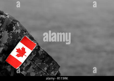 Kanadische Truppen. Kanadische Armee. Kanada Flaggen auf Soldaten arm. Stockfoto