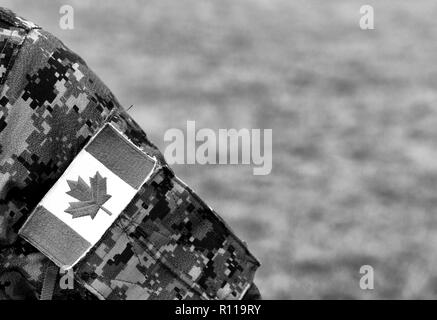 Kanadische Truppen. Kanadische Armee. Kanada Flaggen auf Soldaten arm. Stockfoto