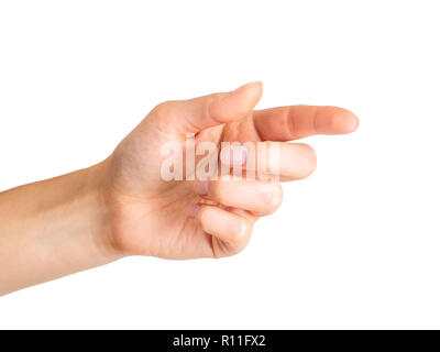 Frau Hand mit Zeigefinger Richtung angezeigt Stockfoto