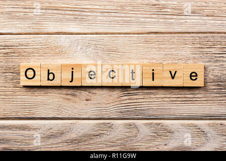 Ziel Wort auf Holz Block geschrieben. objektiven Text auf Tisch, Konzept. Stockfoto