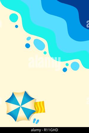 Vertikale Banner. Urlaub und Reisen Konzept. Sonnenschirm und Abstract Meer. Sonnigen Tag, Sommer entspannen. Stock Vektor