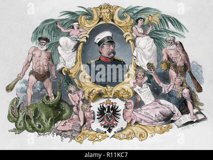 Otto von Bismarck (1815-1898). Preußischen Staatsmann. 1. Kanzler des Deutschen Reiches. Gravur, 1882. Farbe. Stockfoto