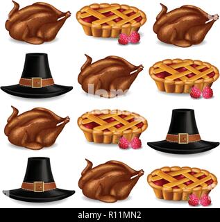 Die Türkei, Torte und einem Hut Vektor realistische Muster. Danksagung Symbole tradition Stock Vektor