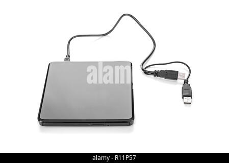 Externe modernen Laufwerk cd-rom USB3.0 auf einem weißen Hintergrund. Stockfoto