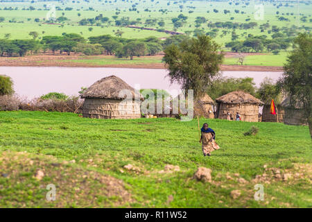 Traditionelle Masai Dorf in der Nähe von Arusha, Tansania Stockfoto