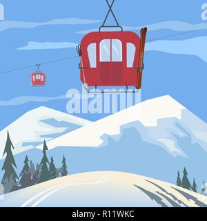 Mountain Ski Cabel Auto Stock Vektor