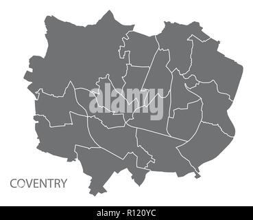 Coventry City Karte mit Stationen grau Abbildung silhouette Form Stock Vektor