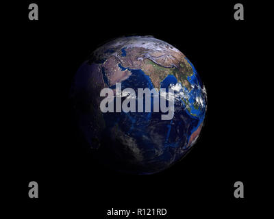 Planet Erde auf schwarzem Hintergrund Blick aus dem Weltall 3D-Darstellung Stockfoto