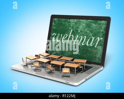 E-Learning online Ausbildung Konzept Schule Schreibtische auf Laptop Tastatur 3D-Darstellung Stockfoto