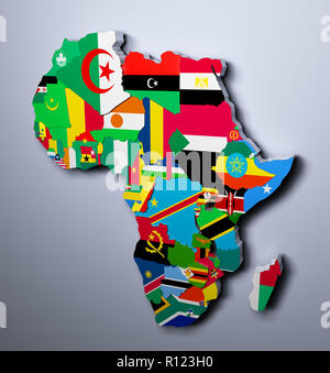 Afrika KARTE MIT FLAGGEN DER LÄNDER 3 Abbildung d Stockfoto