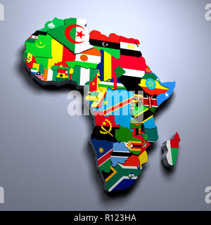 Afrika KARTE MIT FLAGGEN DER LÄNDER gerenderte 3D-Bild Stockfoto