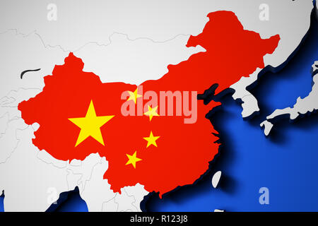 Weltkarte mit Flagge von China 3D-Rendering Stockfoto