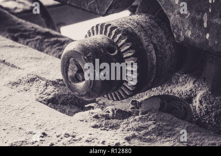 In der Nähe der Zahnräder eines alten Holz. Industrielle Thema Stockfoto