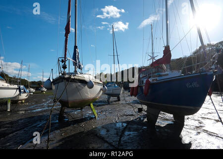 Watermouth Cove North Devon bei Ebbe zeigt auf Yachten und Boote an einem sonnigen Tag Stockfoto