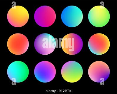 Holographische gradient Sphäre" abgerundet. Multicolor Flüssigkeit Kreis Gradienten, farbenfrohe weiche runde Tasten oder lebendige Farbe Kugeln flachbild Vektor einrichten Stock Vektor