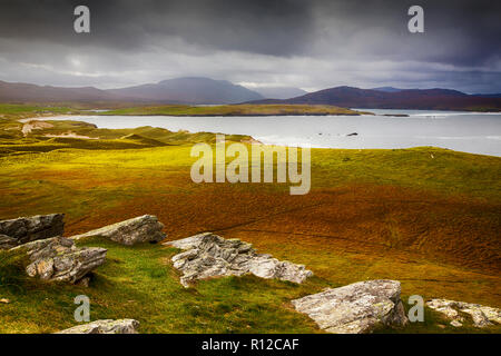 Blick auf Cape Wrath aus Farraid Kopf, in der Nähe von Durness, Sutherland, Schottland, UK. Stockfoto