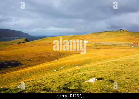 Blick auf Cape Wrath aus Farraid Kopf, in der Nähe von Durness, Sutherland, Schottland, UK. Stockfoto