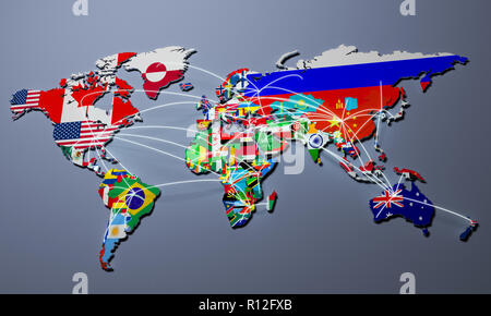 Online Einkaufen in World Map 3D-Rendering Stockfoto