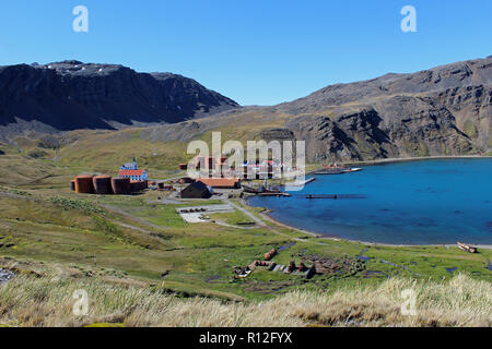 Grytviken, ehemalige Walfangstation am Kopf des King Edward Cove, South Georgia, South Atlantic. Gibt es ein Museum, hier. Ernest Shackleton ist hier begraben. Stockfoto