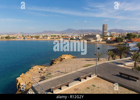 Playa de La Reya Strand und Bucht Puerto de Mazarron Spanien vom Cabezo de La Reya Aussichtspunkt Mirador Stockfoto