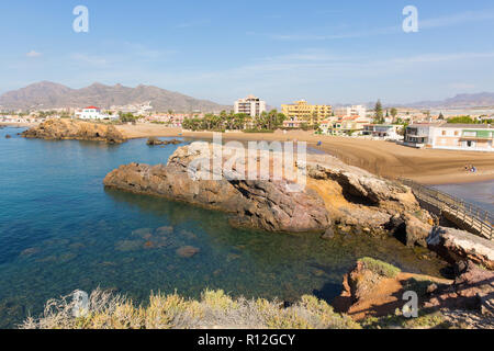 Blick vom Mirador Cabezo de Gavilan Puerto de Mazarron Küste Spanien in Richtung Playa la Pava und Playa de La Reya Strände Stockfoto