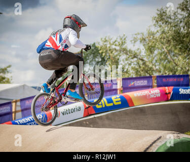 Quillan Isidore (Team GB) Glasgow 2018 Europameisterschaften - BMX-Rennsport Stockfoto
