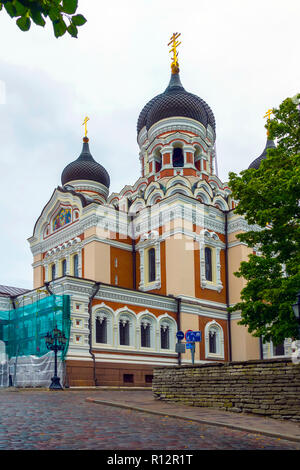 Die Alexander-Newski-Kathedrale, dem Domberg, Tallinn, die Hauptstadt von Estland an der Ostsee, ist das kulturelle Zentrum. Es behält seinen Ummauerten, gepflasterten O Stockfoto