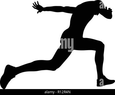 Ausführen von Finish Line Athlet runner Sprinter schwarze Silhouette Stock Vektor