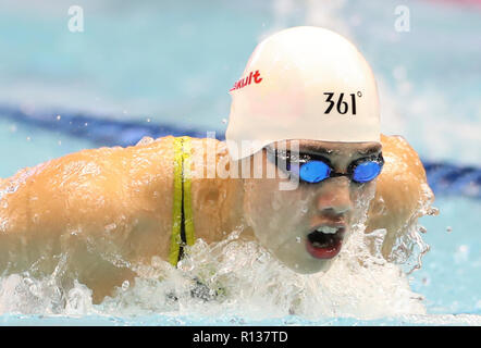 Tokio, Japan. 9 Nov, 2018. Zhang Yufei in China konkurriert während der Frauen 200 m Schmetterling Finale bei FINA Swimming World Cup 2018 in Tokio, Japan, November 9, 2018. Credit: Du Xiaoyi/Xinhua/Alamy leben Nachrichten Stockfoto