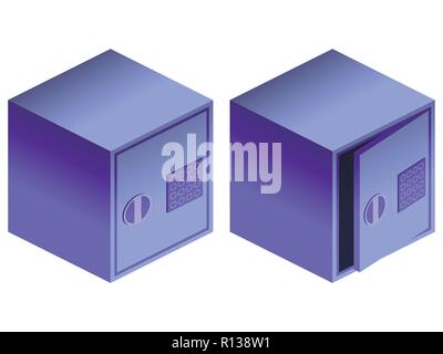 Safes isometrische 3D-Symbole. Auf weissem Hintergrund. Elektronisches Türschloss. Vector Illustration Stock Vektor