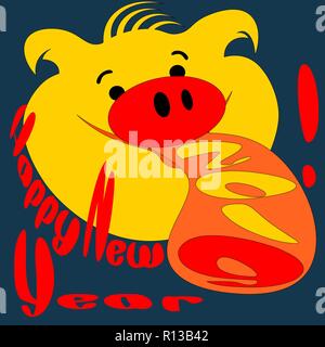 Cartoon Grusskarten Frohes neues Jahr 2019 Schweine Stock Vektor