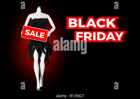 Schwarzer Freitag Verkauf. Holiday Shopping Konzept. Mannequin mit Verkauf Zeichen Stockfoto