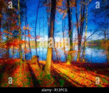 Digitale Kunst: herbstliches Szene entlang der Ostersee in der Nähe von Iffeldorf, Bayern, Deutschland Stockfoto