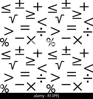 Mathematik geometrische nahtlose Muster. Hintergrund von minus, plus, Gleich, Ungleich, Division, Multiplikation, Prozent, ist gleich, radikale Stock Vektor