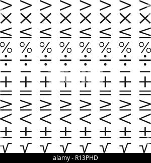 Mathematik geometrische nahtlose Muster. Hintergrund von minus, plus, Gleich, Ungleich, Division, Multiplikation, Prozent, ist gleich, radikale Stock Vektor