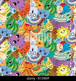 Lustige doodle Monster auf nahtlose Muster für Drucke, Karten, Designs und Malbücher. Vector Illustration Stock Vektor