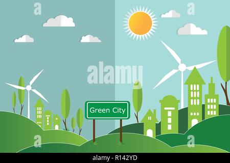 Eco green city Konzept, Vektor, Abbildung Stock Vektor