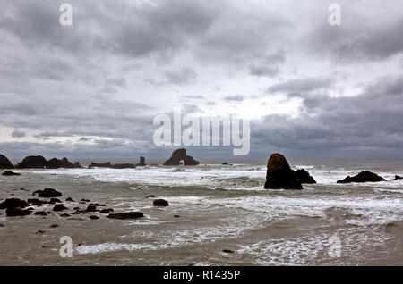 Oder 02363-00 ... OREGON - stürmischer Tag am Indischen Strand in Ecola State Park an der Pazifikküste in der Nähe von Canon Strand. Stockfoto