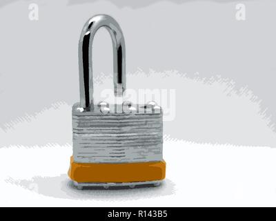 Der Vektor der entriegelt Stahl lock mit gelben Band Stock Vektor