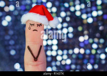 Finger Kunst der einsame Frau weint. Konzept Menschen feiern Weihnachten im neuen Jahr hat. Getönten Bild. Stockfoto