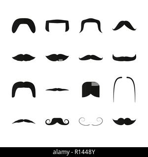 Schnurrbart einfache schwarze Symbole. Retro und moderne Gesichtsbehaarung style Set Stock Vektor