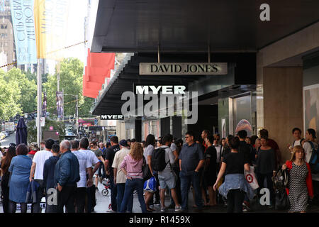 David Jones und Myer Kaufhaus, Bourke Street, Melbourne, Victoria, Australien Stockfoto