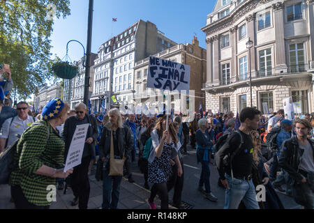 Völker Abstimmung März (Brexit) in London, wo 700.000 kam heraus, friedlich zu protestieren. Kampagne für ein zweites Referendum Stockfoto