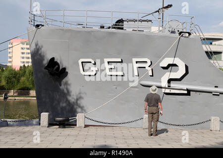 USS Pueblo angedockt auf der Potong River an der siegreichen Krieg Museum in Pjöngjang Stockfoto