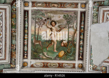 In CAPRAROLA, Viterbo, Latium, Italien, AM 12/30/2016 Fresken im Frühling Zimmer des Palazzo Farnese. Stockfoto