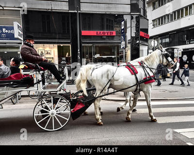 Wien, Österreich - November 1, 2018 - die Leute sind entspannend und besuchen die Stadt auf einer Pferdekutsche. Stockfoto