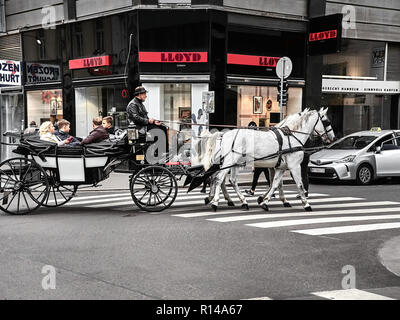 Wien, Österreich - November 1, 2018 - die Leute sind entspannend und besuchen die Stadt auf einer Pferdekutsche. Stockfoto