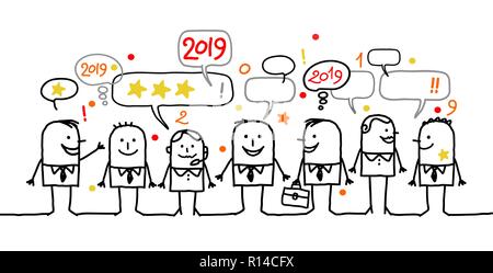 Happy Cartoon Social Business Menschen und Neues Jahr 2019 Stock Vektor