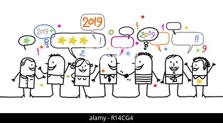 Happy Cartoon sozialen Menschen und Neues Jahr 2019 Stock Vektor